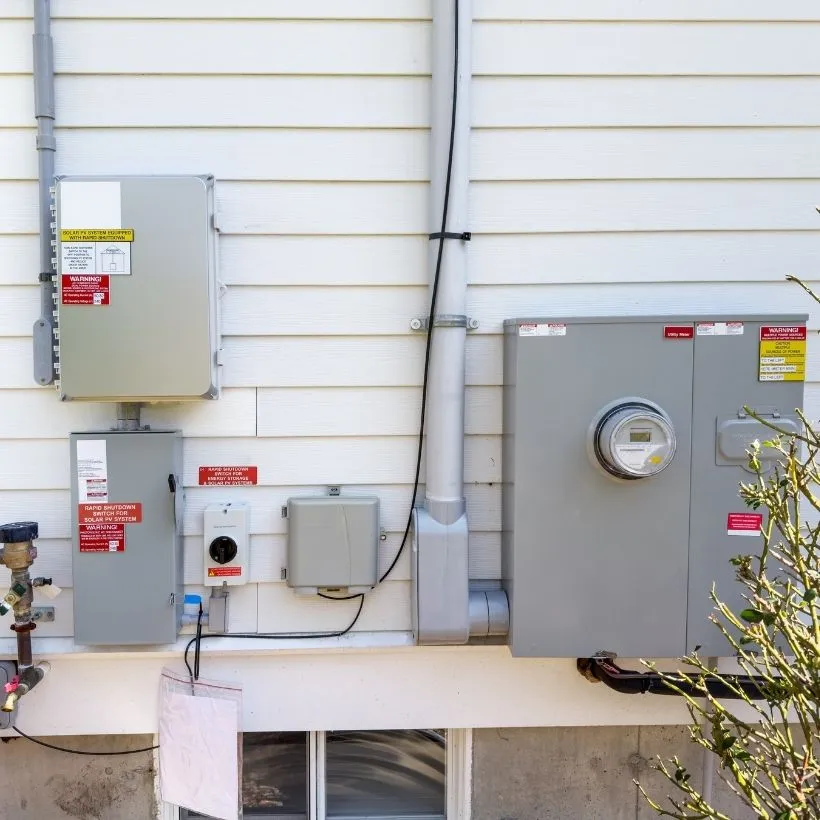 Close-up of a professional solar battery installation showing clean wiring and high-tech energy management.