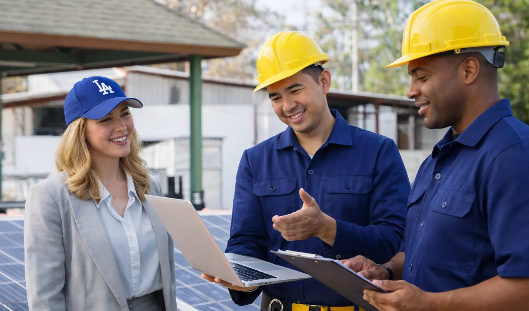 Expert NeighborSun consultant explaining solar financing options and $0 down plans to a business owner in Los Angeles